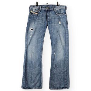 Diesel Zatiny Men Jean W32 L30 Regular Bootcut Distressed Medium Blue Wash 008TL